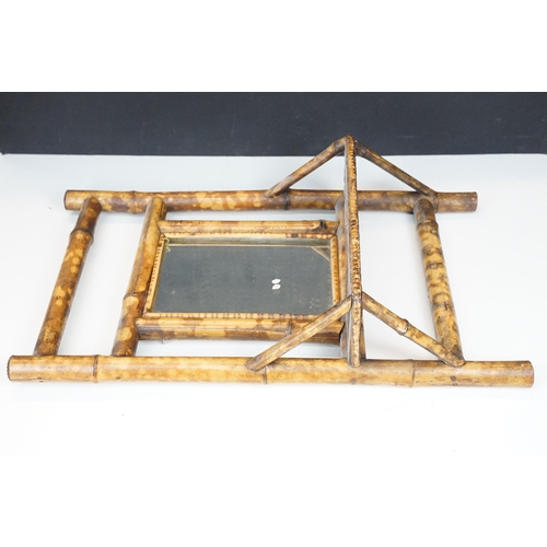 161 - Victorian aesthetic movement bamboo framed mirror shelf having mirror to centre with shelf below. Me... 