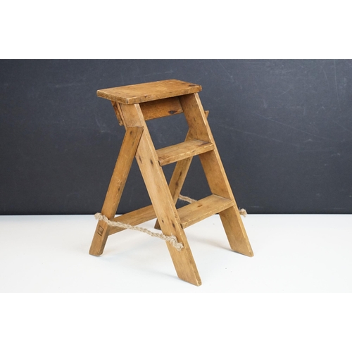 172 - Vintage miniature / apprentice piece pine step ladders, 30cm high