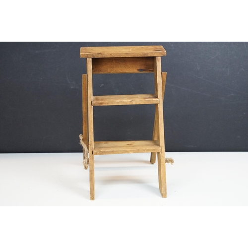 172 - Vintage miniature / apprentice piece pine step ladders, 30cm high