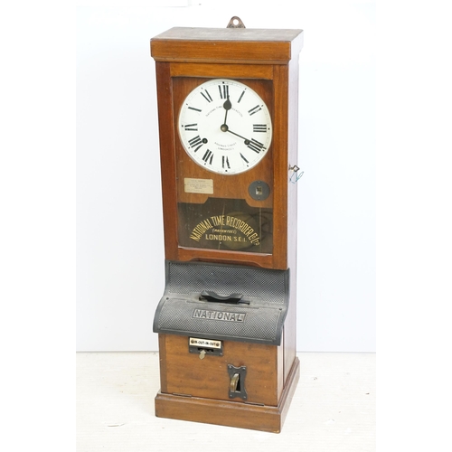 175 - National Time Recorder punching in machine with oak case, dial marked Aquinas Street London SE1, pla... 