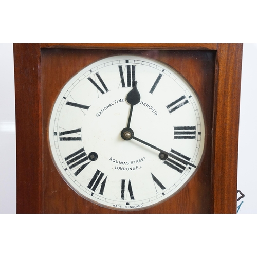 175 - National Time Recorder punching in machine with oak case, dial marked Aquinas Street London SE1, pla... 