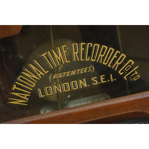 175 - National Time Recorder punching in machine with oak case, dial marked Aquinas Street London SE1, pla... 