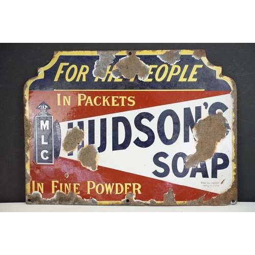 176 - Original Hudson's Soap enamel sign reading 'for the people, in packets, in fine powder'. Marked with... 