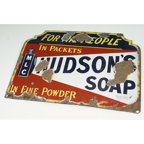 176 - Original Hudson's Soap enamel sign reading 'for the people, in packets, in fine powder'. Marked with... 