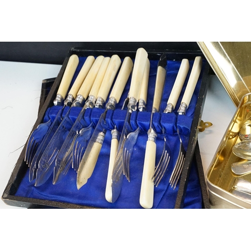 274 - A collection of hallmarked sterling silver and silver plated cutlery to include teaspoons, knives, s... 