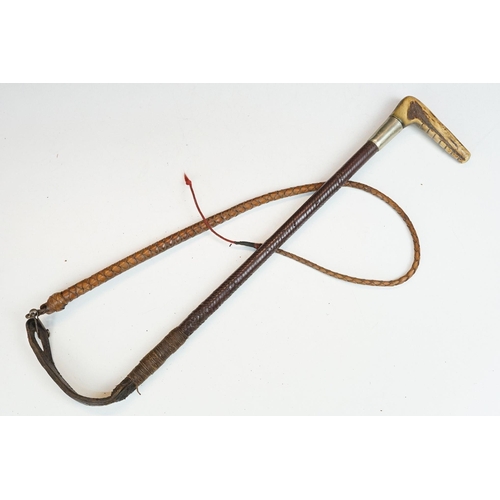 278 - A collection of eleven vintage riding crops to include leather, bamboo and wooden examples with vari... 