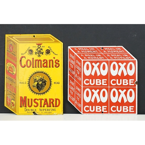 314 - Two reproduction enamel advertising signs to include Colman's Mustard and OXO examples.