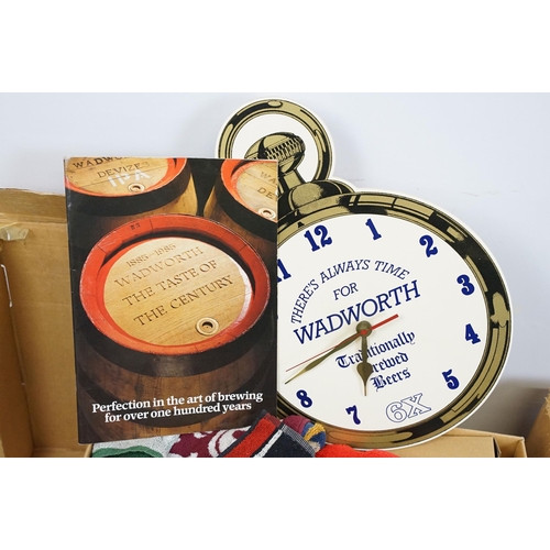 431 - Large quantity of Breweriana items to include vintage coasters, Wadworth cardboard wall clock, bar t... 