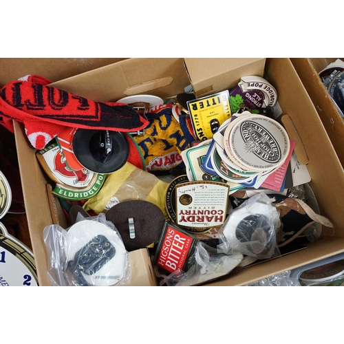 431 - Large quantity of Breweriana items to include vintage coasters, Wadworth cardboard wall clock, bar t... 