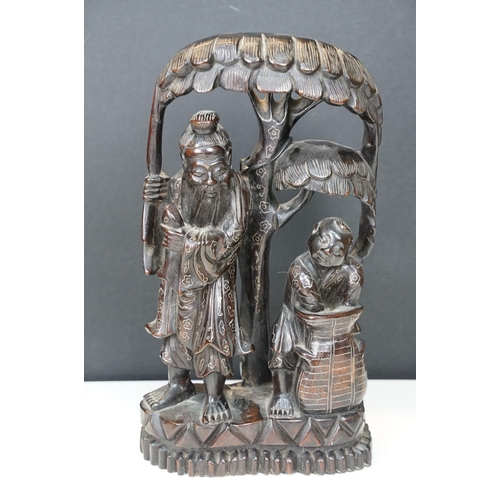 436 - Various carved wooden sculptures and items to include horse, bear thermometer, woman with jug, bear ... 