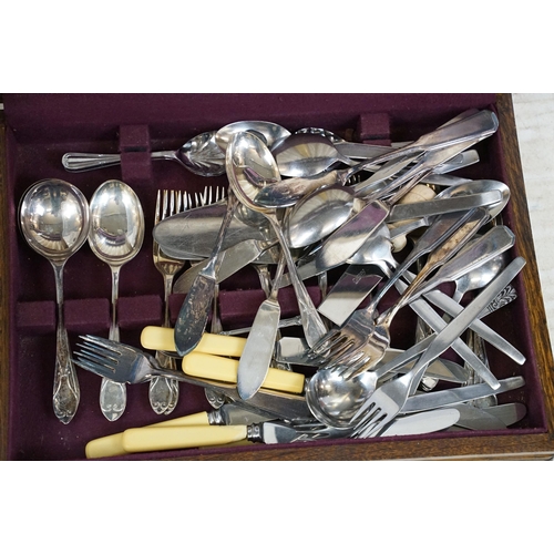 438 - Assortment of mixed flatware cutlery including nickel and a wooden canteen of Craftsman and Viners s... 