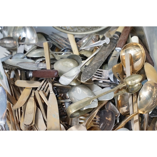 438 - Assortment of mixed flatware cutlery including nickel and a wooden canteen of Craftsman and Viners s... 