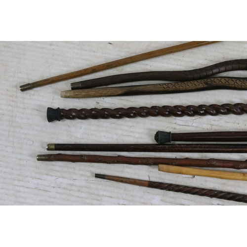 187 - Assorted collection of 20th Century walking sticks to include African carved hardwood examples, a se... 