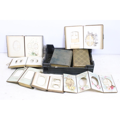 353 - Collection of Victorian vacant photograph albums, mostly leather bound with illustrations to pages w... 