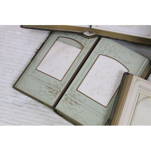 353 - Collection of Victorian vacant photograph albums, mostly leather bound with illustrations to pages w... 