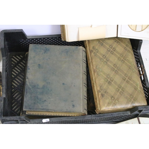 353 - Collection of Victorian vacant photograph albums, mostly leather bound with illustrations to pages w... 