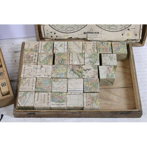 406 - Jeu De Construction French building blocks game and a late 19th century Kartenpuzzle, 5 of 6 maps wi... 