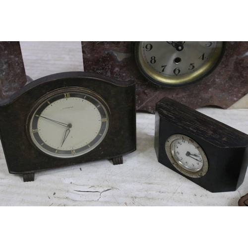 419 - Clocks, including: Art Deco slate and garnitures, 8 day travel clock etc