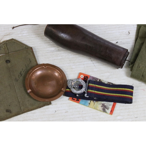 423 - Military items including: map case, WWI leather gaiters, uniform etc