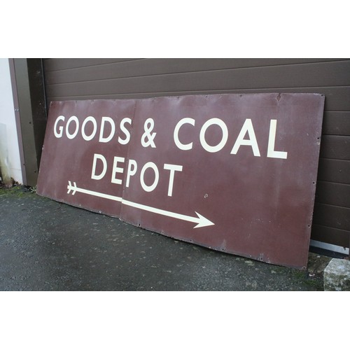 392 - Enamel Sign - Original GWR 'Goods & Coal Depot' British Railway enamel sign, on brown background, si... 