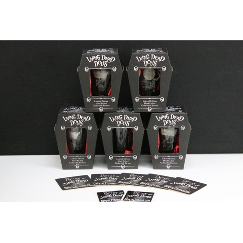 1445A - Five boxed Living Dead Dolls Ltd edn (94/666) Hand Etched Collectible Barware series II featuring Lo... 