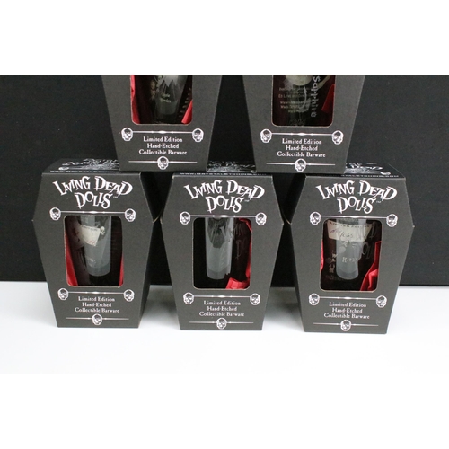 1445A - Five boxed Living Dead Dolls Ltd edn (94/666) Hand Etched Collectible Barware series II featuring Lo... 