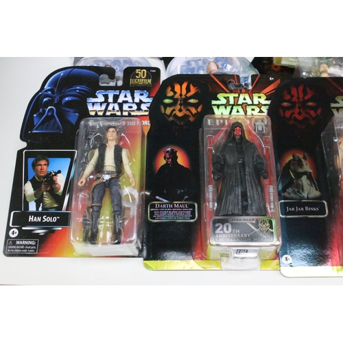 1447 - Star Wars - 16 Hasbro Black Anniversary figures to include 6 x Episode I, 4 x Power of the Force, an... 