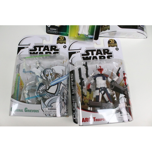 1447 - Star Wars - 16 Hasbro Black Anniversary figures to include 6 x Episode I, 4 x Power of the Force, an... 