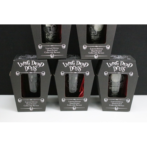 1447A - Five boxed Living Dead Dolls Ltd edn (502/666) Hand Etched Collectible Barware Series I featuring Sa... 