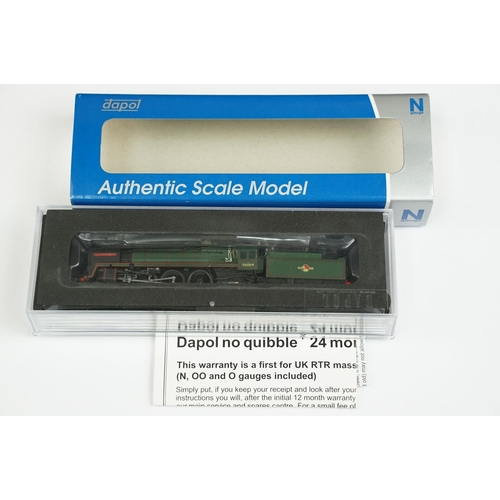 10 - Three cased / boxed N gauge locomotives to include Dapol 2S-017-002 Britannia l/crest Alfred the Gre... 