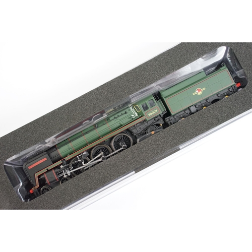 10 - Three cased / boxed N gauge locomotives to include Dapol 2S-017-002 Britannia l/crest Alfred the Gre... 