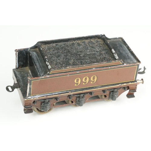 101 - O gauge 4-4-0 '999' locomotive & tender in maroon livery, unmarked