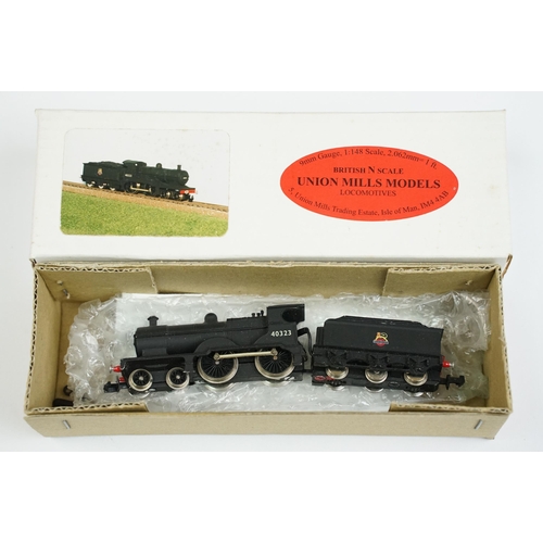 11 - Five boxed N gauge locomotives to include Union Mills Models Midland Railway Class 2P 4-4-0 loco BR ... 