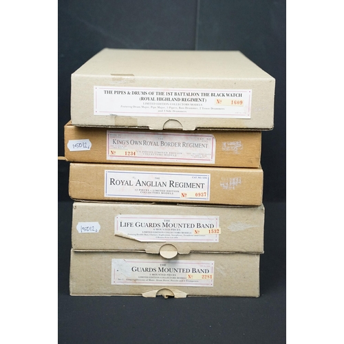 224 - Six boxed Britains metal figure sets to include 5289 The Royal Marines, 5196 The Pipes & Drums Of Th... 