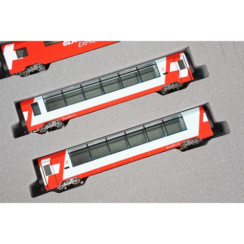 37 - Boxed Kato N gauge 10-1146 Glacier Express 4 Car Add on Set, complete and ex