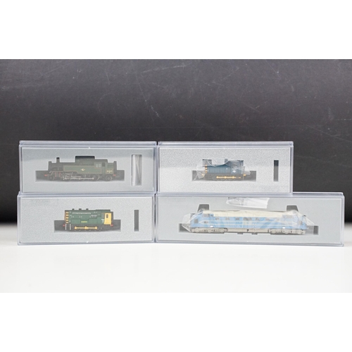 42 - Four cased Graham Farish N gauge locomotives to include Deltic, D2239 BR, 08585 Freightliner and 2-6... 