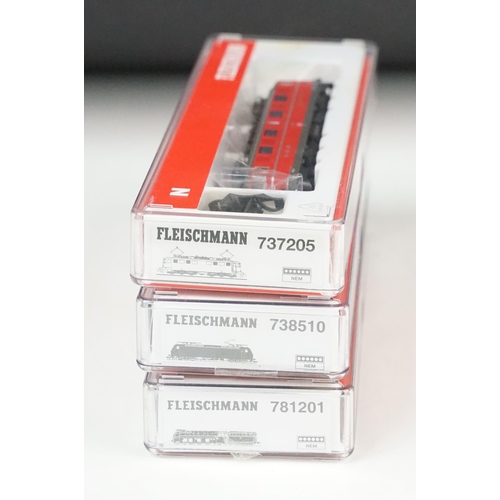 44 - Three cased Fleischmann N gauge locomotives to include 738510, 781201 & 737205