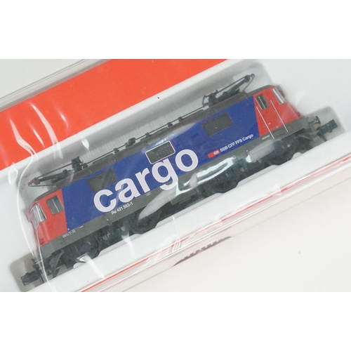 45 - Three cased Fleischmann N gauge locomotives to include 731308, 731304 & SBB CFF FFS Cargo