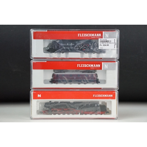 47 - Three cased Fleischmann N gauge locomotives to include 731903, 731378 & DB 2-10-0 in black livery