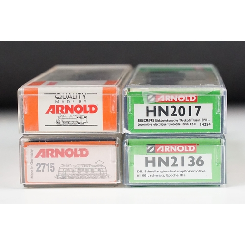 50 - Four cased Arnold N gauge locomotives to include HN2017, HN2136, 2532 & 2715