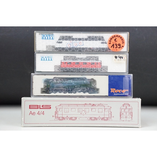 52 - Four cased / boxed N gauge locomotives to include 2 x Kato (K11604 SBB CFF Re 4/4 I & KAC-13709-11 S... 