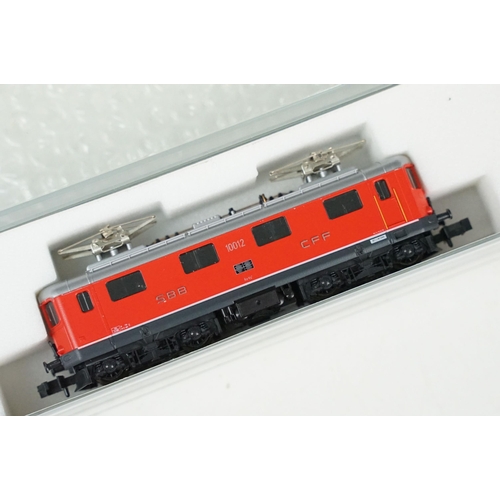 52 - Four cased / boxed N gauge locomotives to include 2 x Kato (K11604 SBB CFF Re 4/4 I & KAC-13709-11 S... 