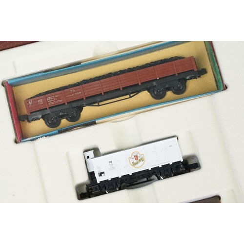 53 - Three boxed Arnold N gauge rolling stock sets to include 0440, 0152 Circus Wagen and HN6019 Bierwage... 