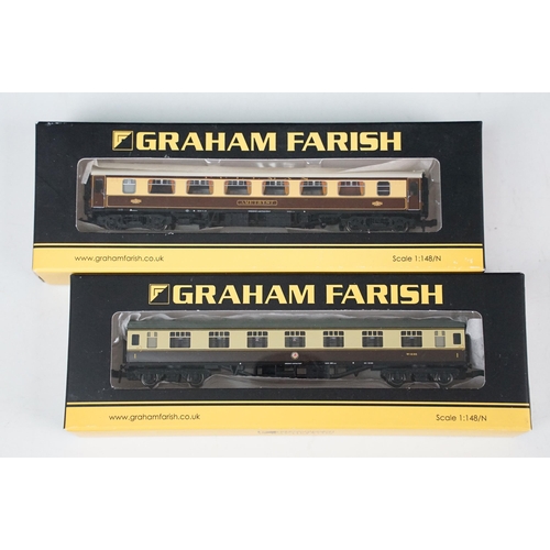 61 - 30 Boxed Graham Farish N gauge items of rolling stock to include 374-061 MK1 SK Corridor Second Coac... 