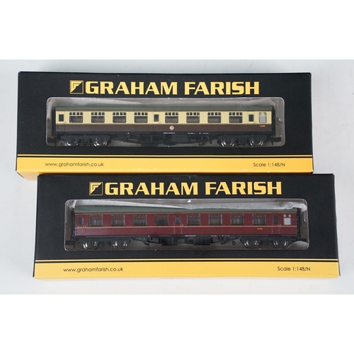 61 - 30 Boxed Graham Farish N gauge items of rolling stock to include 374-061 MK1 SK Corridor Second Coac... 