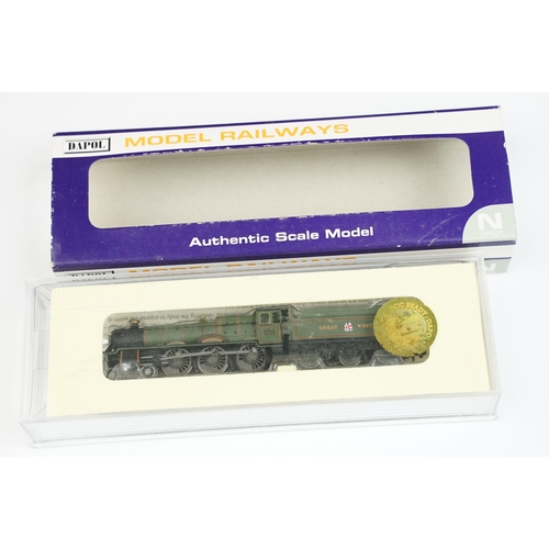 7 - Three cased / boxed Dapol N gauge ND135B Leighton Hall G crest w lined green, ND004 14XX GWR Shirtbu... 