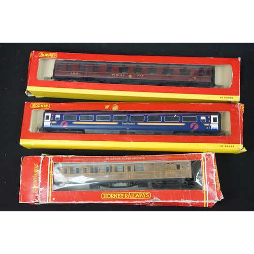 156 - 26 Boxed Hornby OO gauge items of rolling stock to include R4230 LMS Standard Period 3 Corridor 3rd ... 