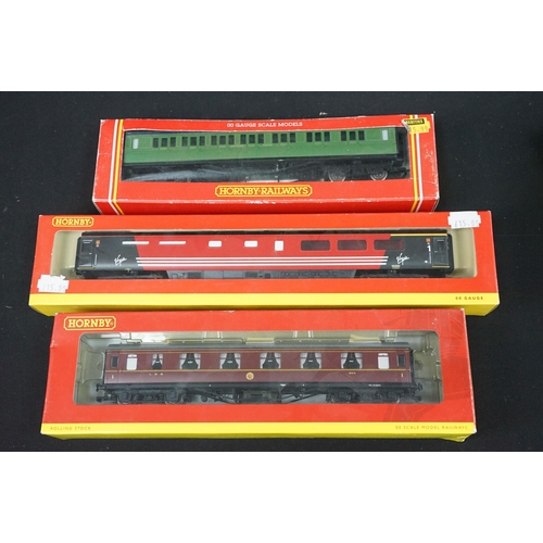 156 - 26 Boxed Hornby OO gauge items of rolling stock to include R4230 LMS Standard Period 3 Corridor 3rd ... 