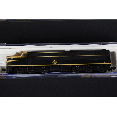 132 - Four cased N gauge locomotives to include 3 x Life Like (7030 E7 Loco A Unit FEC #1017, FA1 Locomoti... 