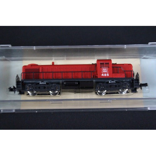 133 - Four cased N gauge locomotives to include Tomix 2110 EF3017, Fleischmann DB (replacement box) Rivaro... 